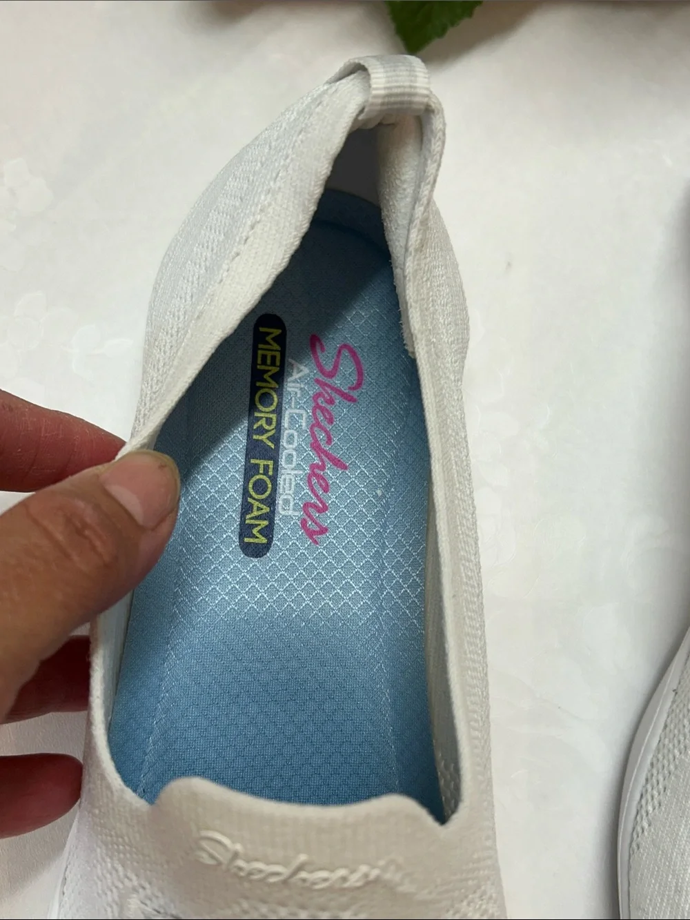 Skechers Women's White Slip-On Knit Sneaker with Elastic Laces